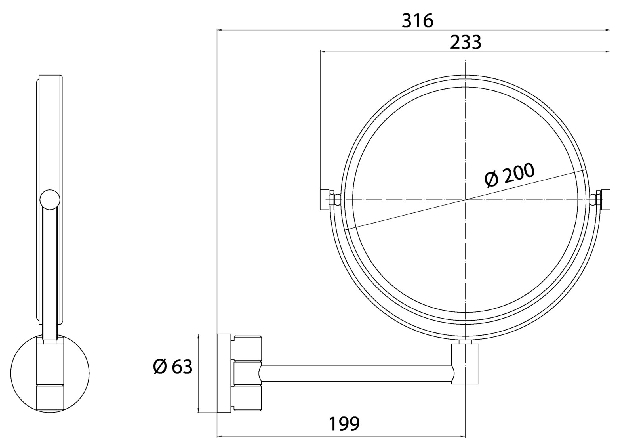 Emco Kosmetikspiegel Pure 3-/1-fach, 1-armig, rund D=200mm 109400108
