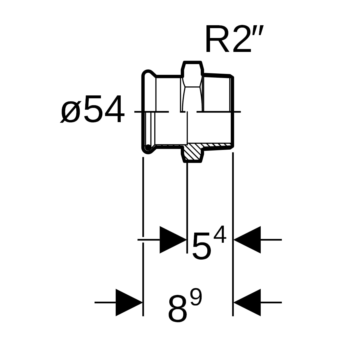Geberit Mapress Edelstahl Übergang mit AG (LABS-frei) d54-R2 81711