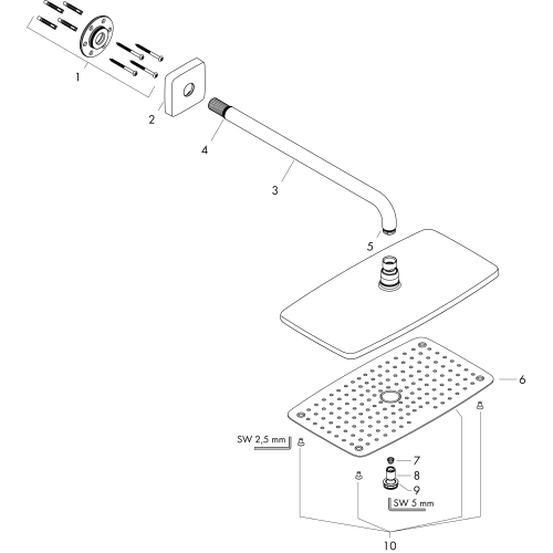Hansgrohe Kopfbrause Raindance E 360 Air 1 jet 360mmx190mm mit Brausearm 390mm chrom 27376000