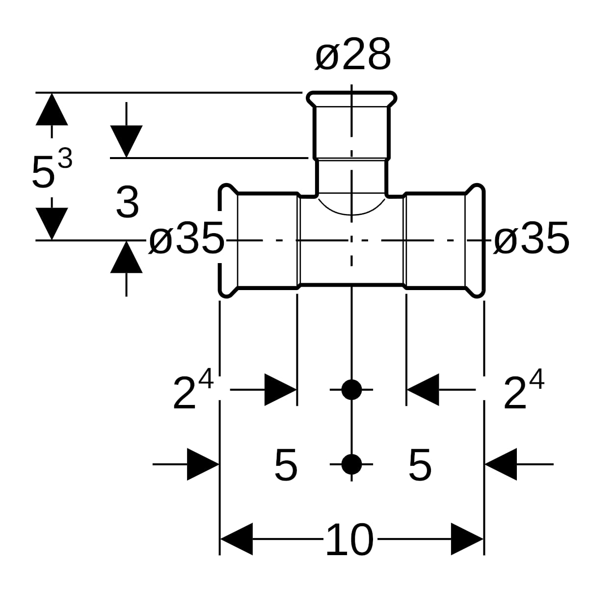 Geberit Mapress Edelstahl T-Stück reduziert (LABS-frei) d35-28-35 81215