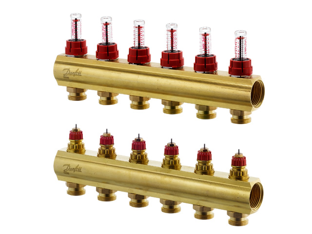 Danfoss Fussbodenheizungs-Verteiler FHF-6F, 6 Kreise, mit Durchflussanzeige 088U0526