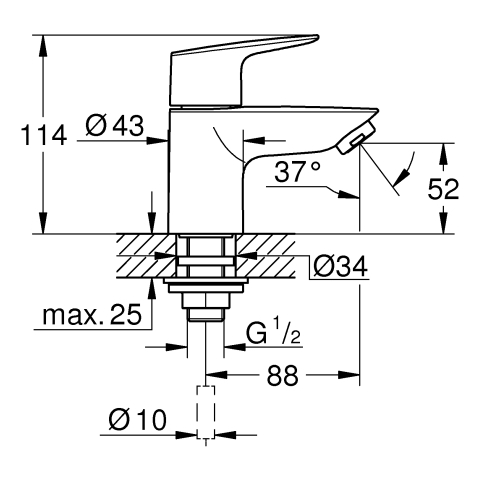 Grohe Standventil BauEdge XS-Size chrom Einlochmontage 20421001