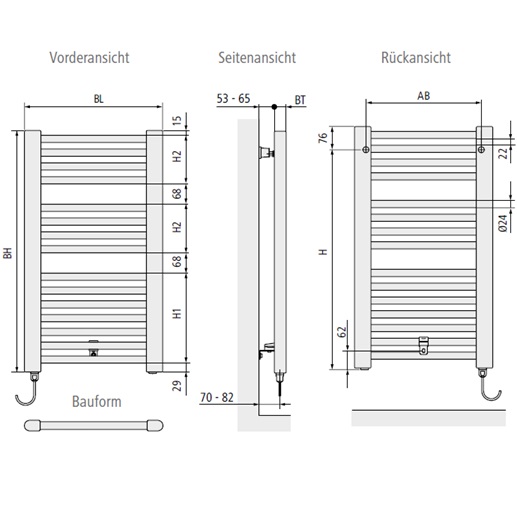 Arbonia Bagnolino-50 Watt H: 1.770 B: 899mm, max. P: 1500W, weiß, links, WRS weiß E0E1018900113XA