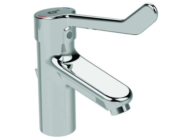Ideal Standard Ceraplus 2 Waschtischarmatur mit Klinikhebel mit Ablaufgarnitur chrom, Ausladung 112mm BC097AA