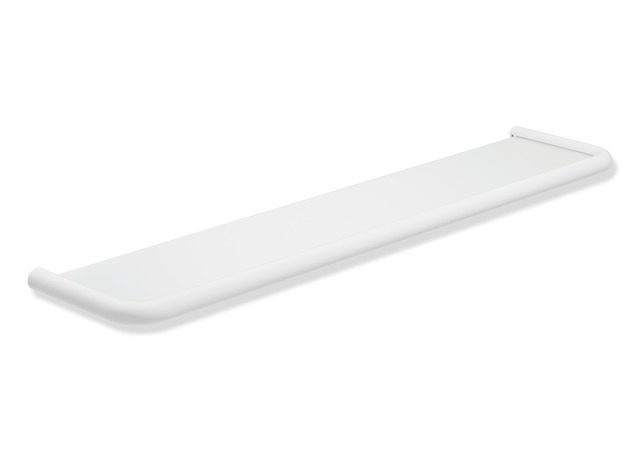 HEWI Ablage, Edelstahlrundrohr, Ablagefläche Glas matt sandgestrahlt, Achsmaß 600mm, weiß tiefmatt 480.03.00060 DX