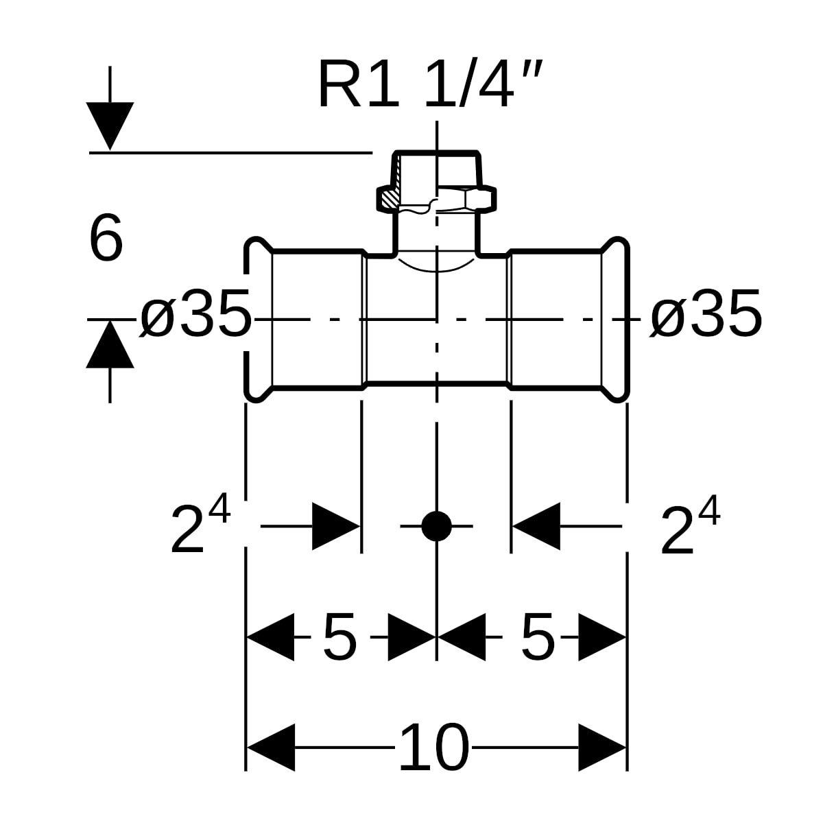 Geberit Mapress Edelstahl T-Stück mit AG d35-R1 1/4-35 31464