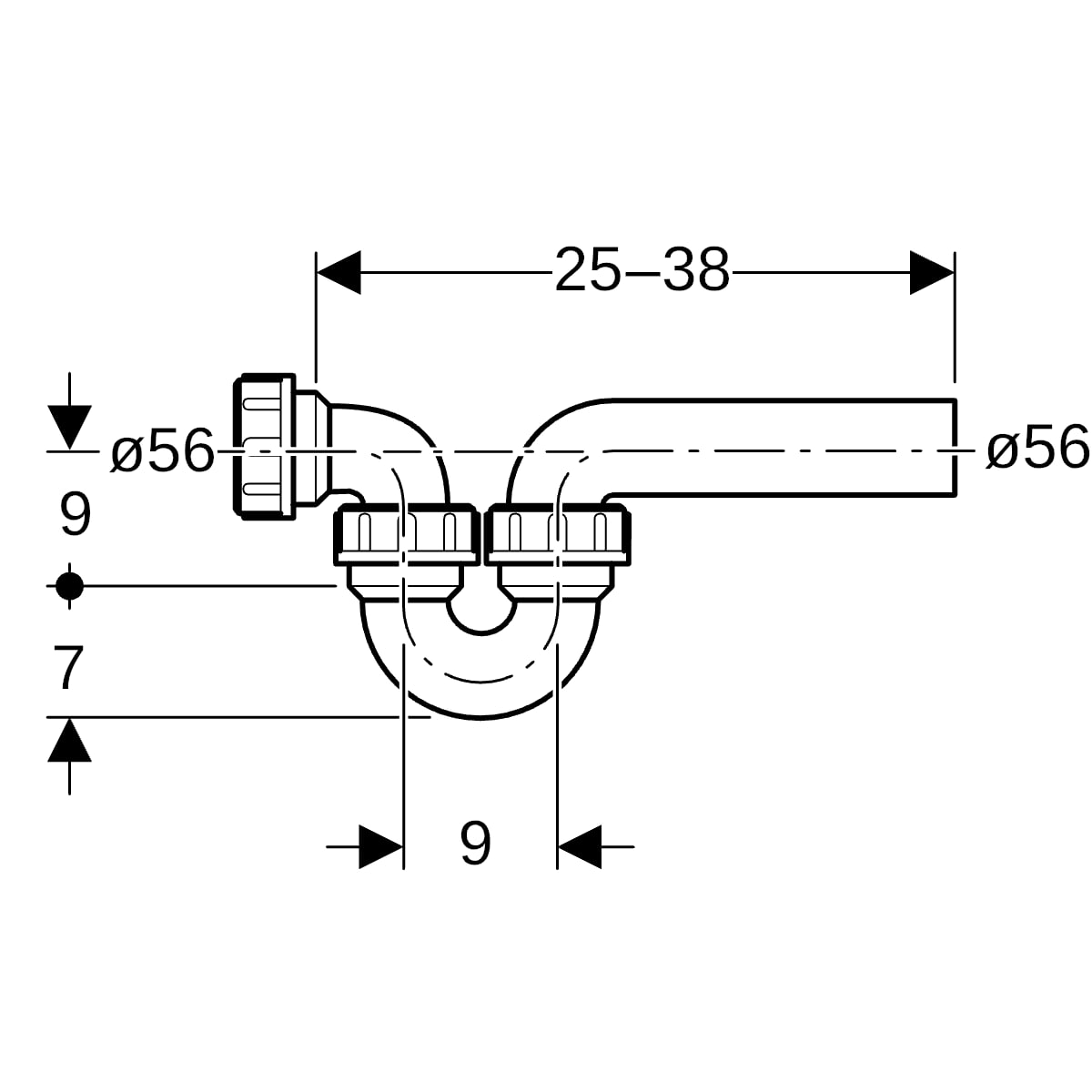 Geberit Rohrbogengeruchsverschluss für Becken D56/56 Einlauf horizontal und Abgang horizontal 152.046.16.1