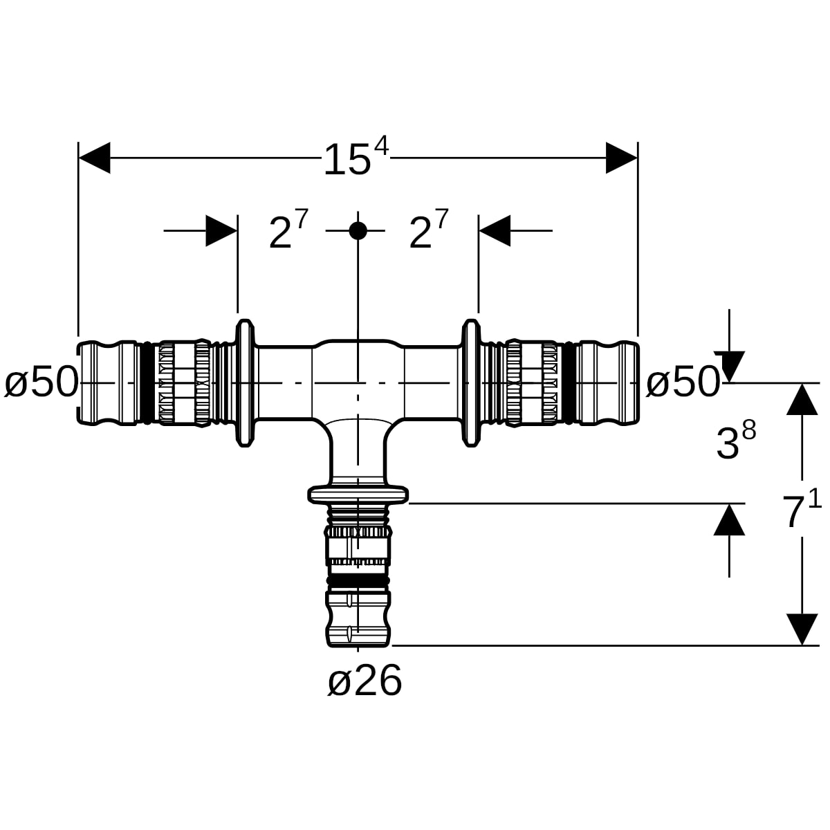Geberit Mepla T-Stück reduziert PVDF d50-26-50 626.317.00.5
