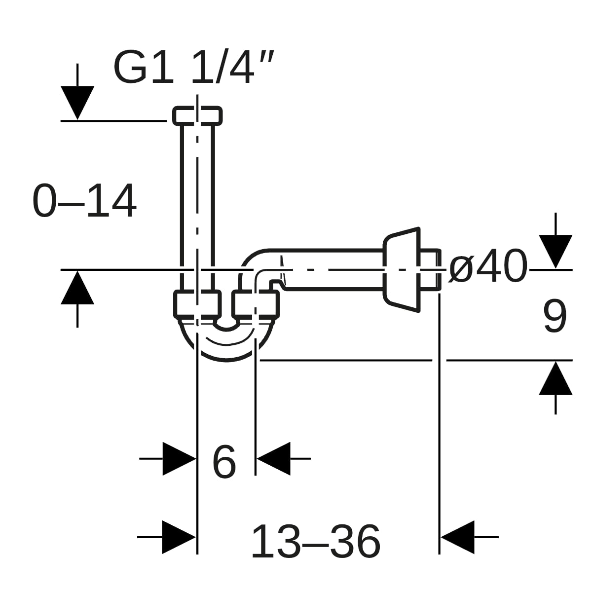 Geberit Rohrbogengeruchsverschluss für Waschtisch Abgang horizontal 5/4''x40 glanzverchromt 151.108.21.1