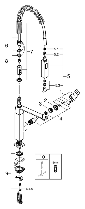 Grohe Eurocube Einhebel-Spültischbatterie supersteel mit Profibrause, Ausladung 234mm 31395DC0