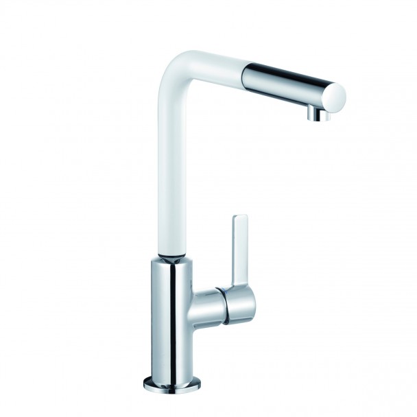 Kludi L-Ine S Spültisch-Einhandmischer 220mm chrom/weißmatt, herausziehbarer Auslauf 408519375