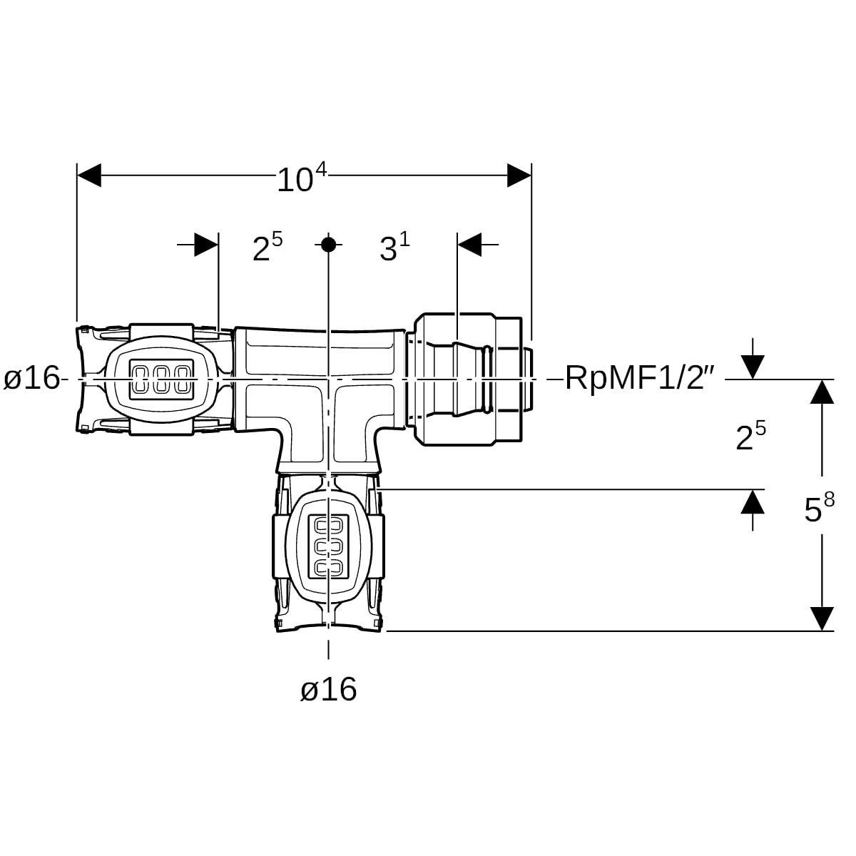 Geberit FlowFit Übergangs-T-Stück mit MasterFix PPSU d16-d16-MF20 620.780.00.1