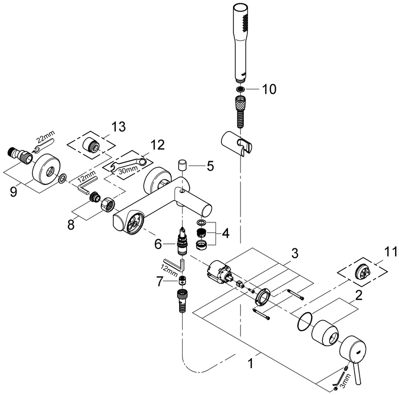 Grohe Concetto Einhand-Wannenbatterie chrom Wandmontage mit Euphoria Brauseset 32212001