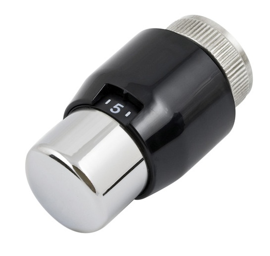 Resideo Thermostatregler Thera-200 Design, mit eingebautem Fühler, schwarz/chrom, ohne Nullstellung, Flüssigkeitselement T4321