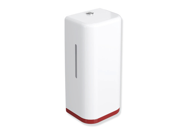 HEWI SENSORIC Elektronischer Seifenspender, Korpus signalweiß, Rahmenelement / Entnahmeöffnung, 500ml, rubinrot 477.06.10298 33
