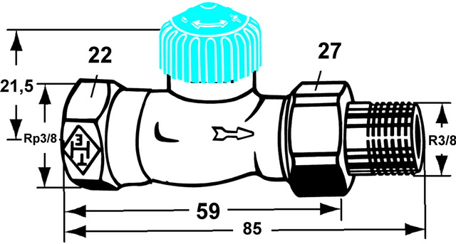 Heimeier Thermostat-Ventilunterteil Durchgang, DN10 mit geringem Widerstand 2242-01.000