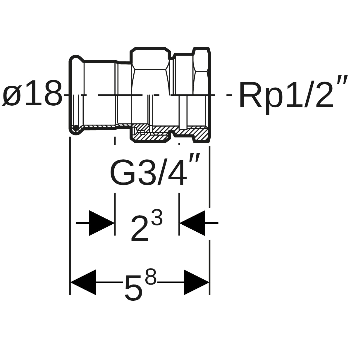Geberit Mapress C-Stahl Übergangsverschraubung mit IG d18-Rp1/2 verzinkt 25302