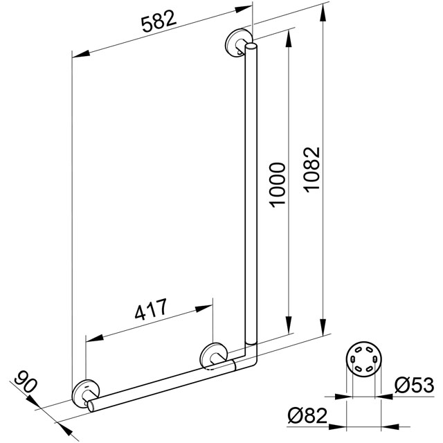 Keuco Winkelgriff Plan Care rechts/links 582/1082mm verchromt 34906010510