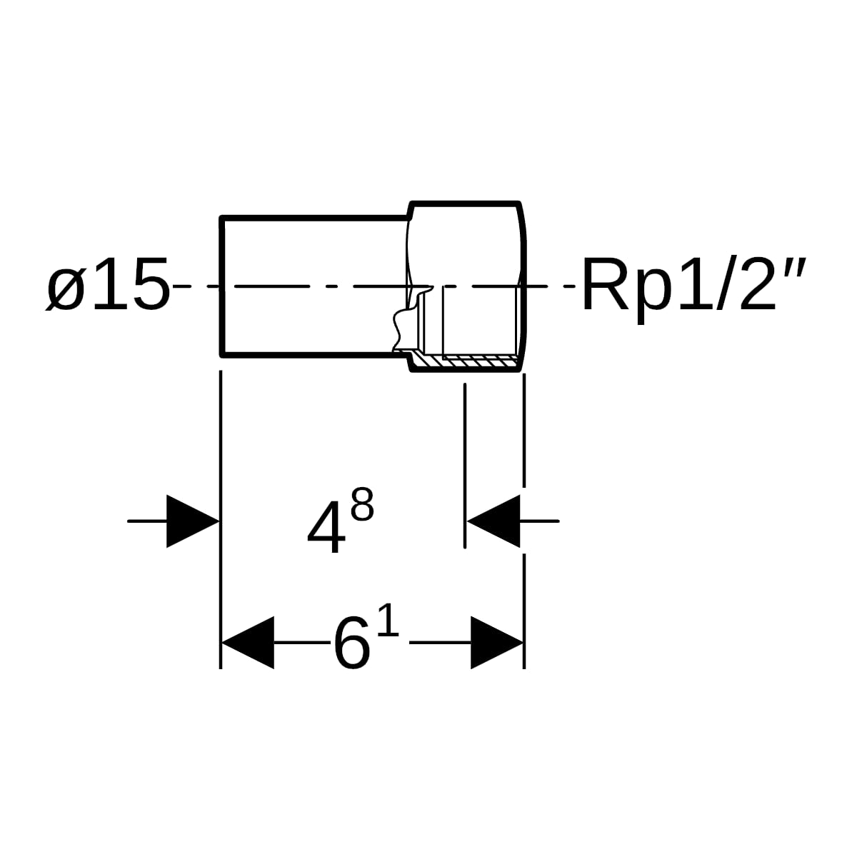 Geberit Mapress C-Stahl Übergang mit IG und Einschubende d15-Rp1/2 verzinkt 21902