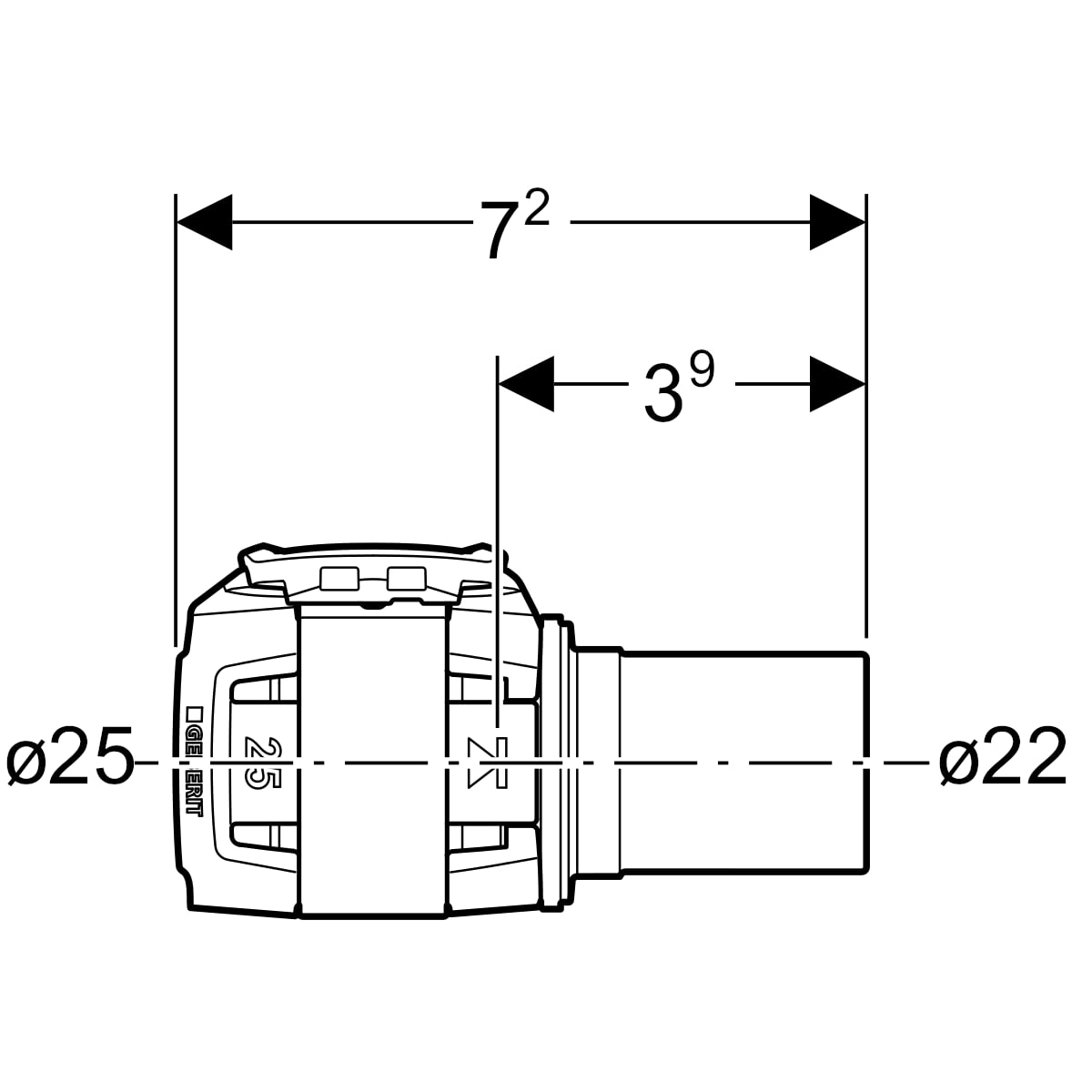 Geberit FlowFit Übergang auf Mapress mit Einschubende edelstahl d25-d22 620.253.00.1