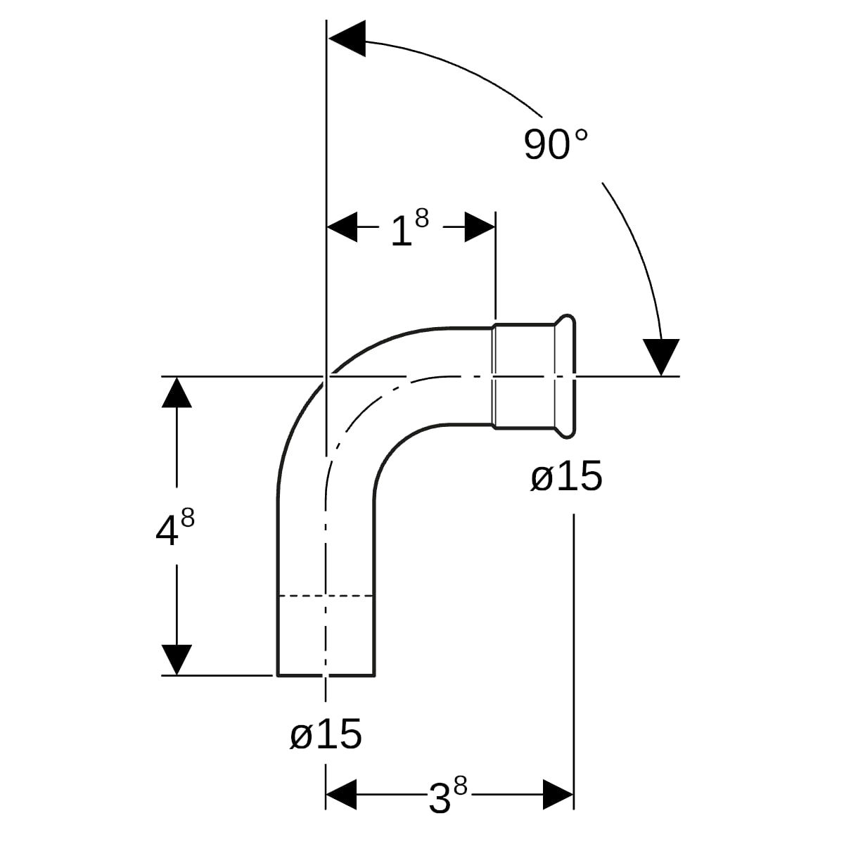 Geberit Mapress Edelstahl Bogen 90 Grad d15 mit Einschubende (LABS-frei) 80302