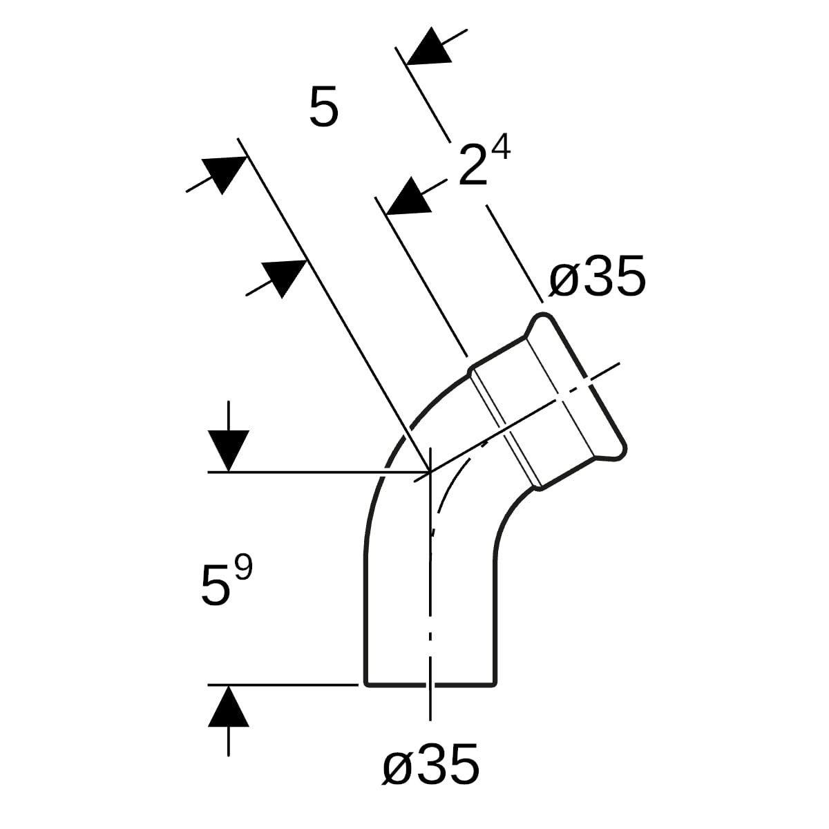 Geberit Mapress Edelstahl Bogen 60 Grad d35 mit Einschubende 36175