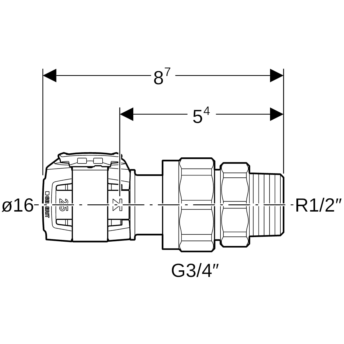 Geberit FlowFit Übergangsverschraubung mit AG SiBr d16-R1/2 620.580.00.1