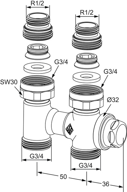 Heimeier Verschraubung Vekolux 2 Rohr 1/2" Durchgang IG DN15 0530-50.000