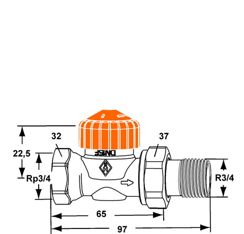 Heimeier Thermostatventil Eclipse, Durchgang, verkürzt, DN20 3/4'', automatische Durchflussregelung 3462-03.000