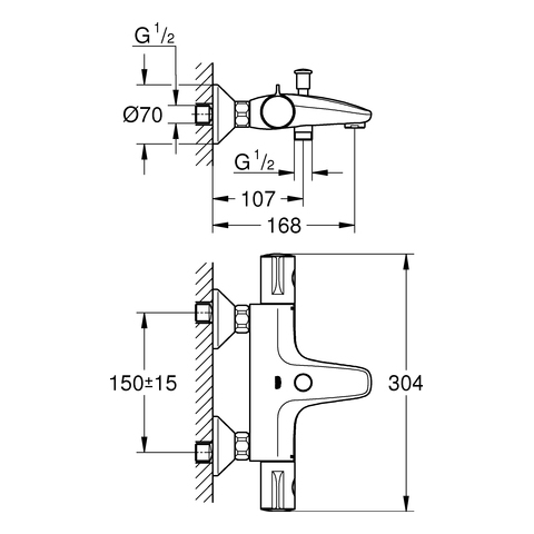 Grohe Grohtherm 800 Thermostat-Wannenbatterie chrom Wandmontage eigensicher 34567000