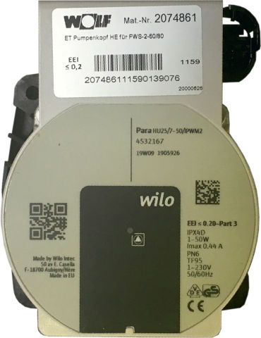 Wolf Pumpenkopf hocheffizient für FWS-2-60/80 Wilo PARA HU 25/7.0 PWM2 2074861