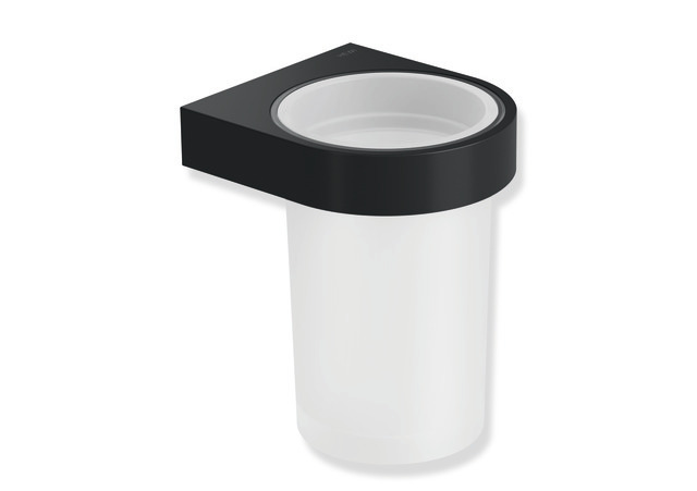 HEWI Glasbecher mit Halter, Metall, Becher Kristallglas schwarz tiefmatt 800.04.11065 DC