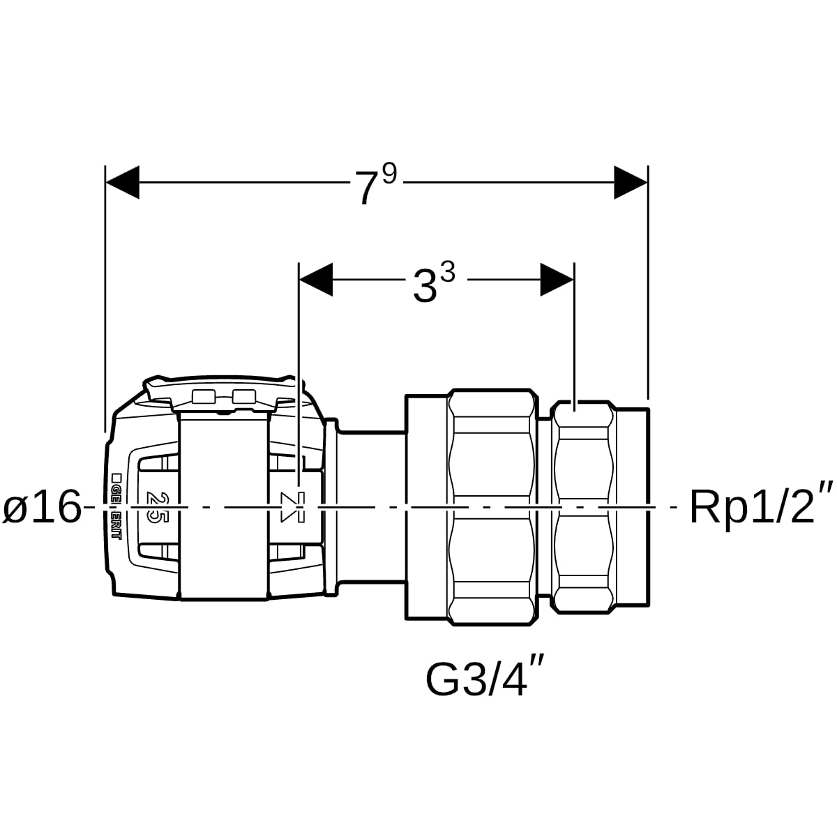 Geberit FlowFit Übergangsverschraubung mit IG SiBr d16-R1/2 620.600.00.1