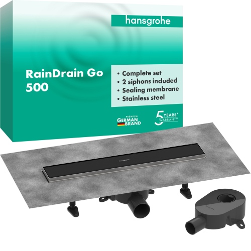 Hansgrohe Komplettset DR RainDrain Go 500 rückseitig befliesbar für Standard-/flache Installation, schwarzmatt 56270670