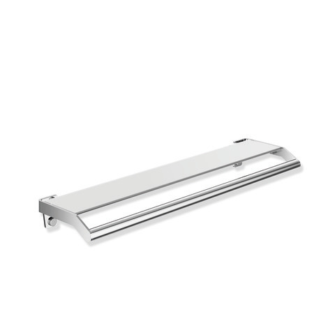 HEWI Ablage mit Haltegriff System 900, Edelstahl, verchromt, Glasplatte, weiß, 720mm breit, 188mm tief 900.03.00040