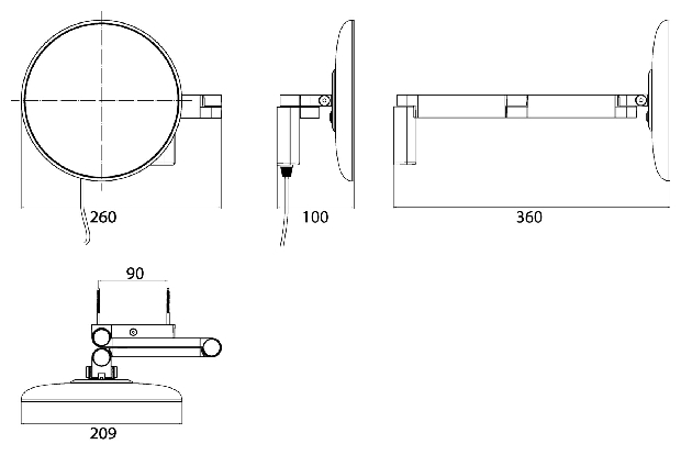 Emco LED-Kosmetikspiegel Evo 3-fach, 2-armig D=209mm schwarz, Stecker, 2 Schalter, Farbwechsel, dimmbar 109513341