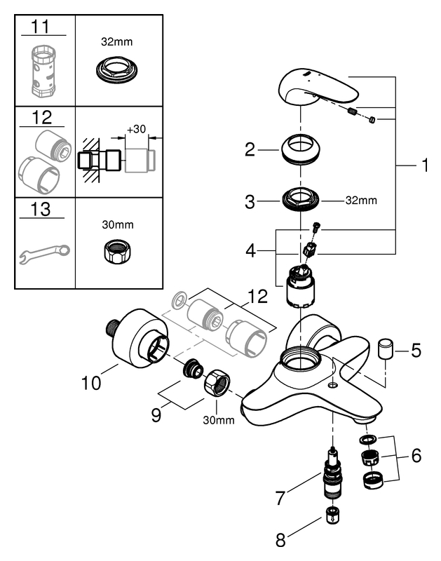 Grohe Eurostyle Einhand-Wannenbatterie chrom Wandmontage 23726003
