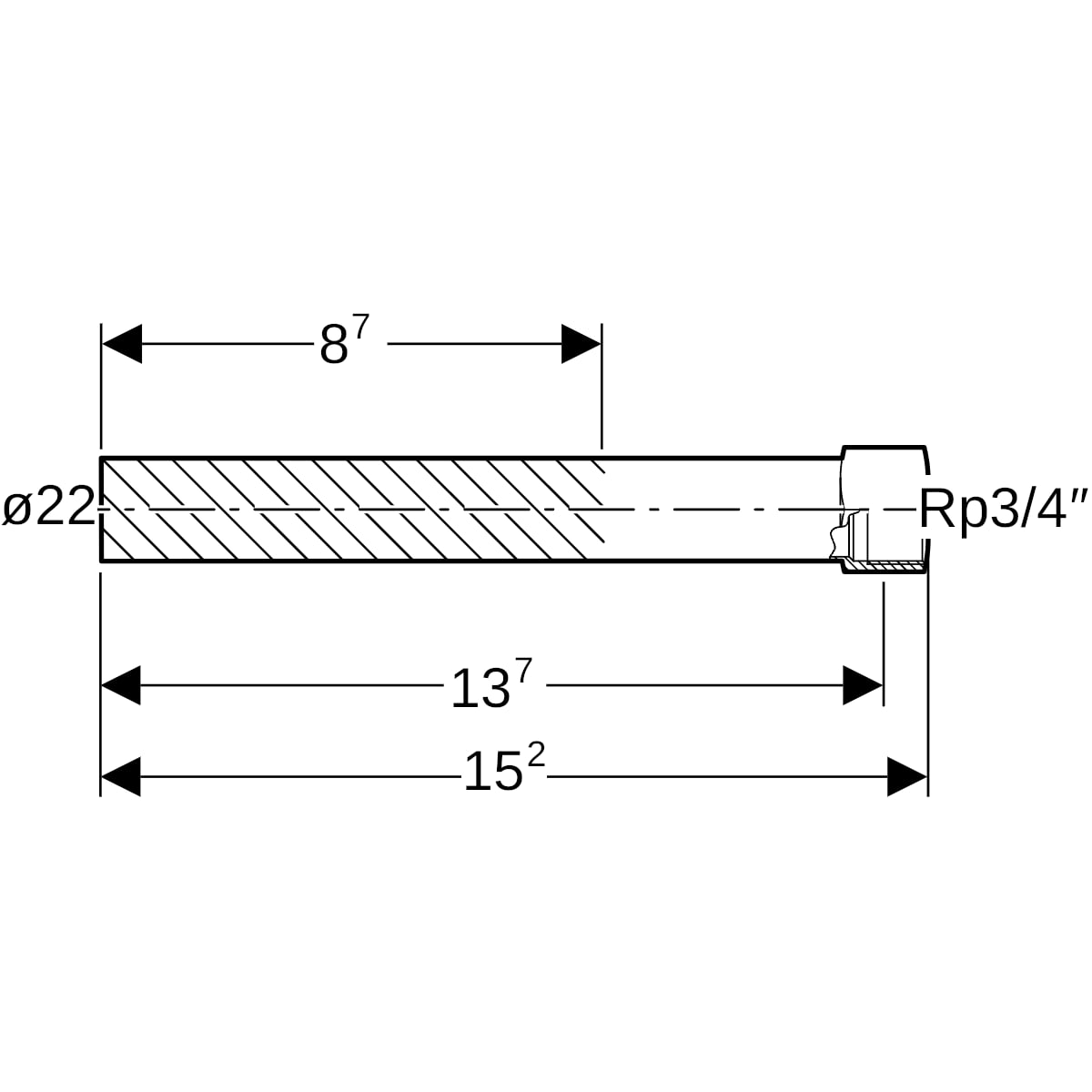 Geberit Mapress Edelstahl Übergang mit IG und Einschubende lang d22-Rp3/4 90936