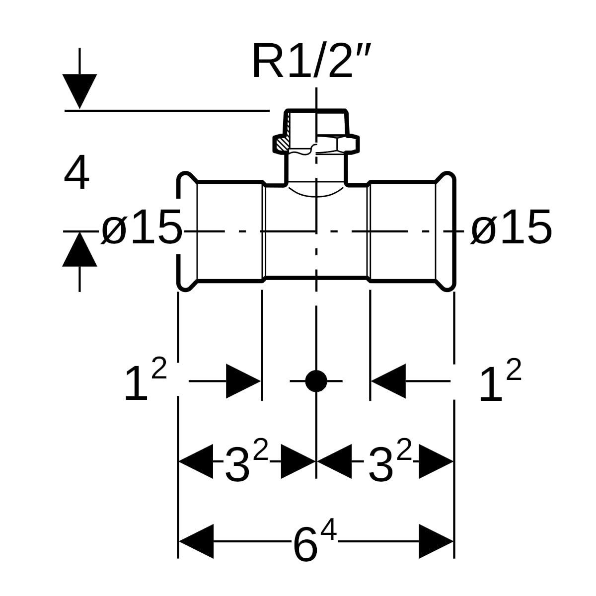 Geberit Mapress Edelstahl T-Stück mit AG d15-R1/2-15 31454