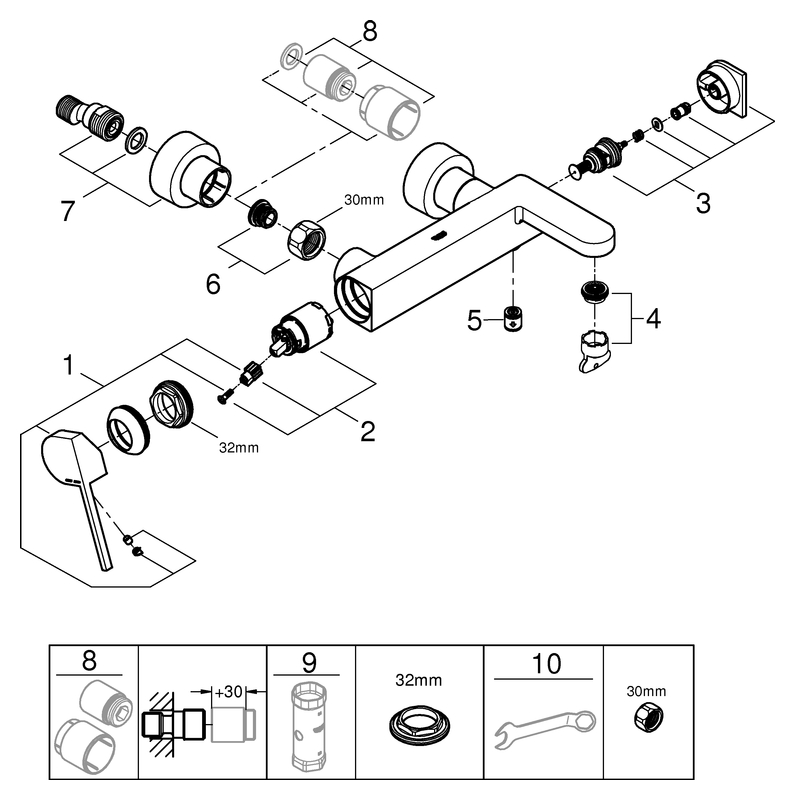 Grohe Plus Einhand-Wannenbatterie supersteel Wandmontage 33553DC3