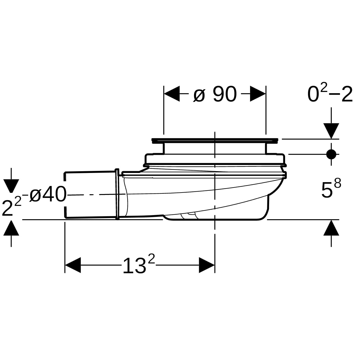 Geberit Duschwannenablauf d90 Sperrwasserhöhe 30mm d40 PP 150.580.00.1