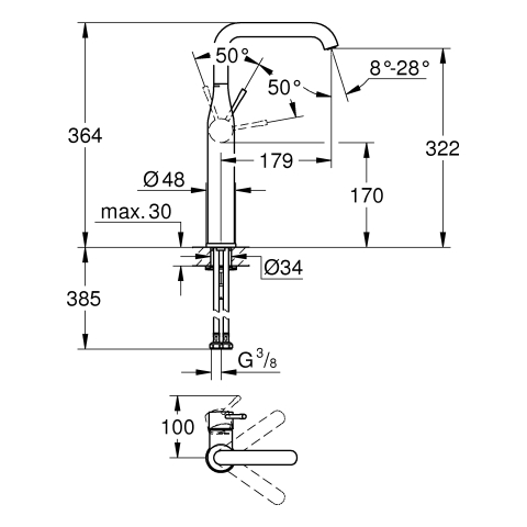 Grohe Einhand-Waschtisch-Batterie Essence supersteel für freistehende Waschschüsseln 24170DC1