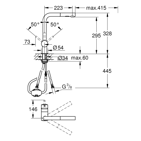 Grohe Minta Einhebel-Spültischbatterie supersteel L-Auslauf, ausziehbare Spülbrause, Ausladung 223mm 30274DC0