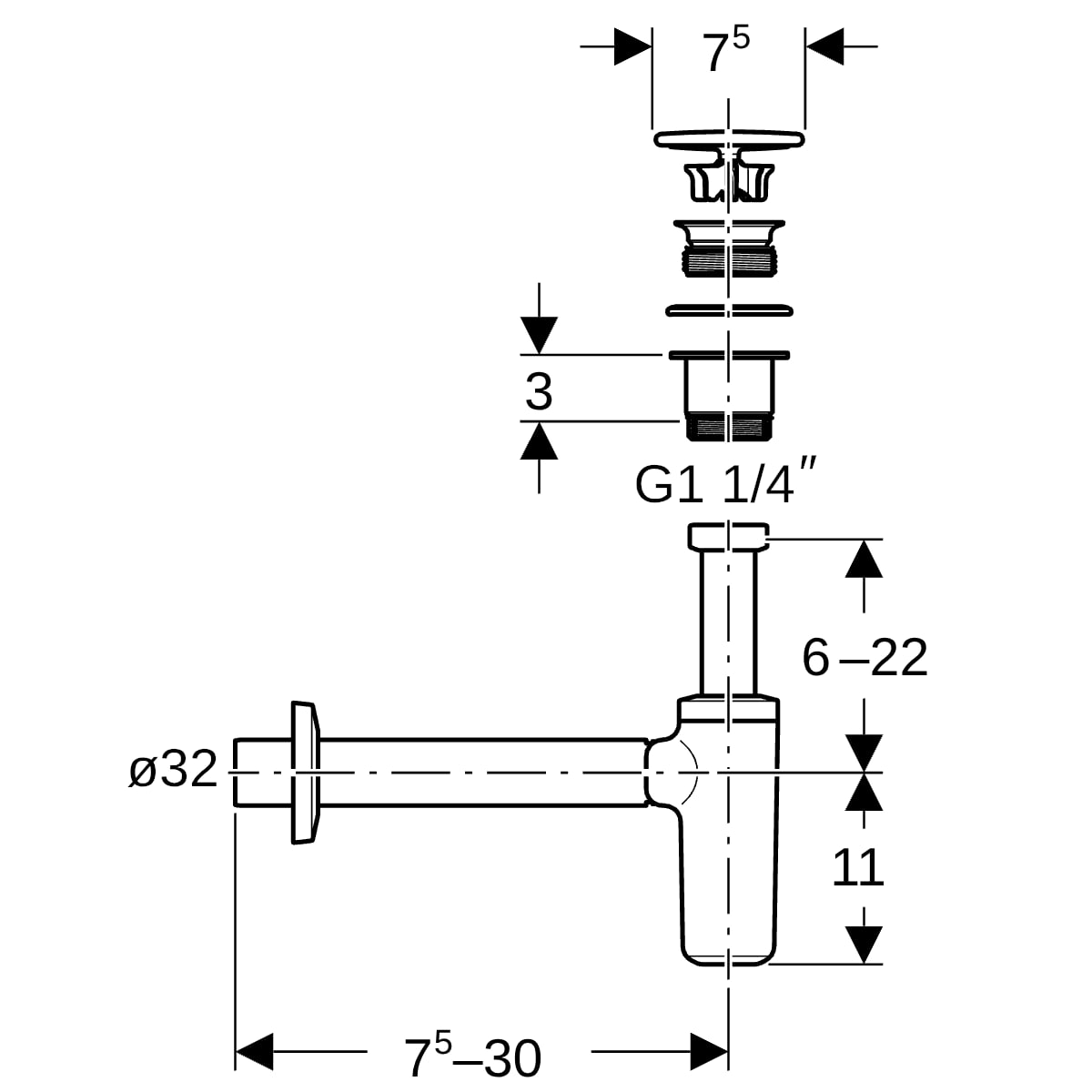 Geberit Waschbeckenablauf mit Siphon, DN32/40 Ventilabdeckung und Manschette, weiß 151.019.01.1