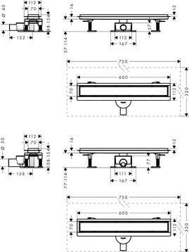 Hansgrohe Komplettset DR RainDrain Go 600 rückseitig befliesbar für Standard-/flache Installation, gebürstet edelstahl 56271800