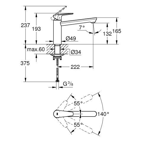 Grohe BauEdge Einhand-Spültischbatterie chrom mittelhoher Auslauf GROHE ZERO 31693000