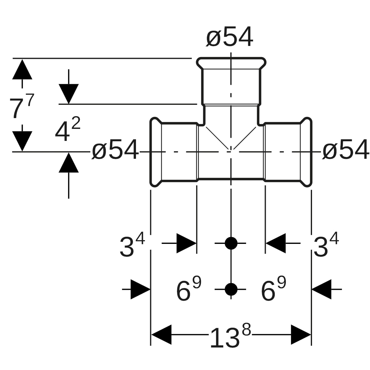 Geberit Mapress Edelstahl T-Stück egal (LABS-frei) d54-54-54 81008