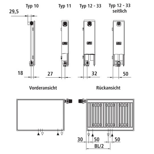 Kermi x2 Heizkörper Plan Vplus Typ 22 H: 60,5 L: 120,5cm weiß, rechts PTP220601201R1K