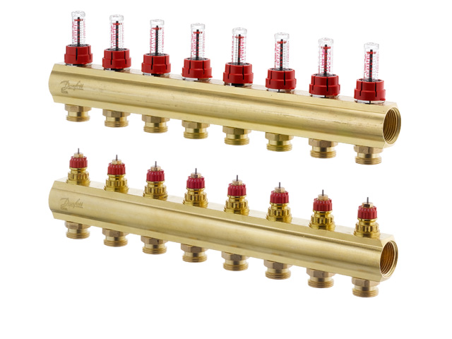 Danfoss Fussbodenheizungs-Verteiler FHF-8F, 8 Kreise, mit Durchflussanzeige 088U0528