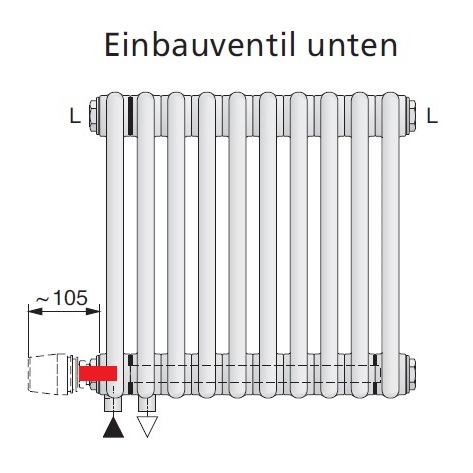 Arbonia Mehrpreis Einbauventil Gewinde M30x1,5 unten für Röhrenradiatoren